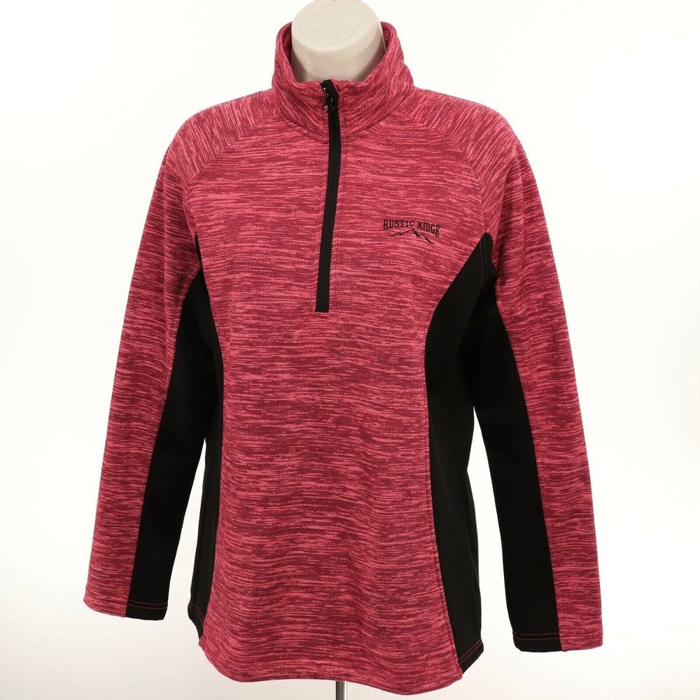 Rustic Ridge Womens Mixed Media Pullover Jacket S Small Pink Black Fleece EUC